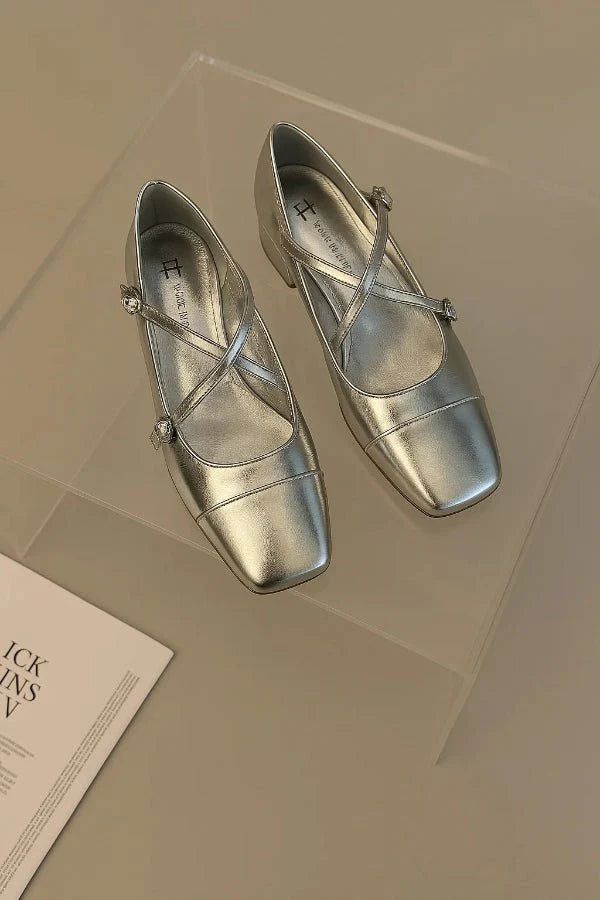 Vivette | Patent Cross-Strap Square Toe Orthopedic Flats