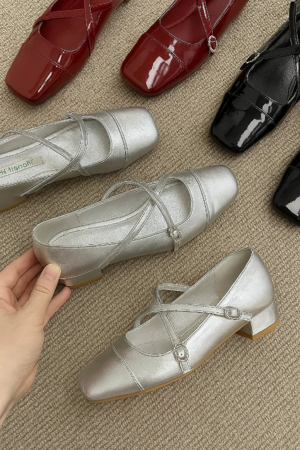Vivette | Patent Cross-Strap Square Toe Orthopedic Flats