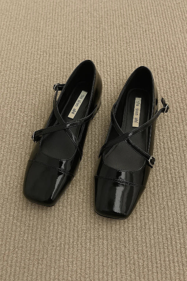 Vivette | Patent Cross-Strap Square Toe Orthopedic Flats