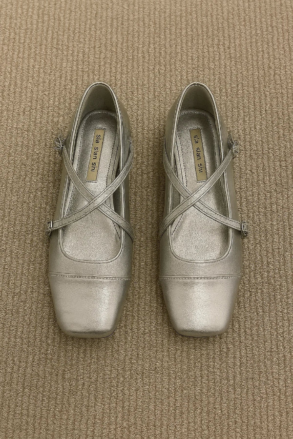 Vivette | Patent Cross-Strap Square Toe Orthopedic Flats