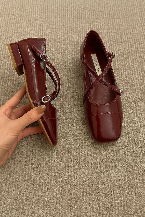 Vivette | Patent Cross-Strap Square Toe Orthopedic Flats