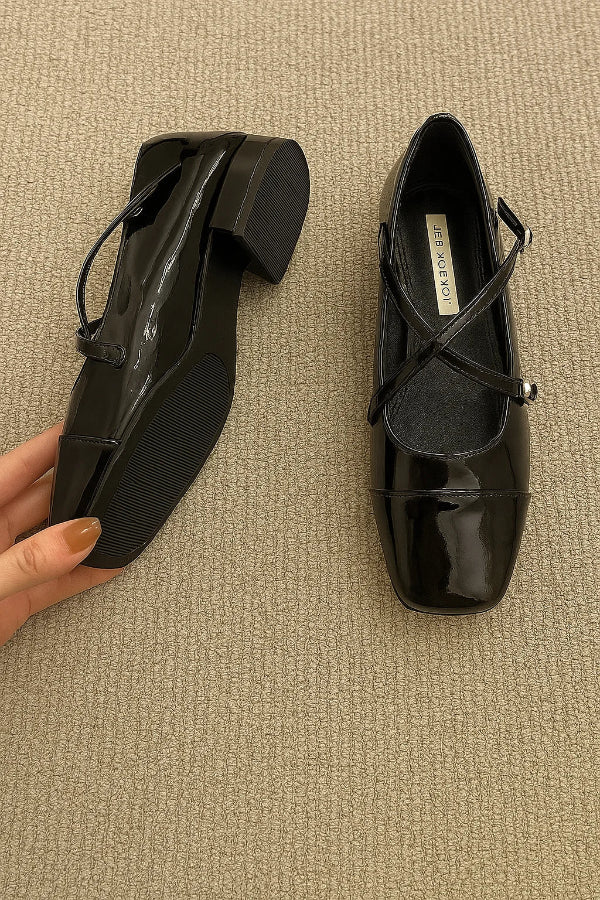 Vivette | Patent Cross-Strap Square Toe Orthopedic Flats
