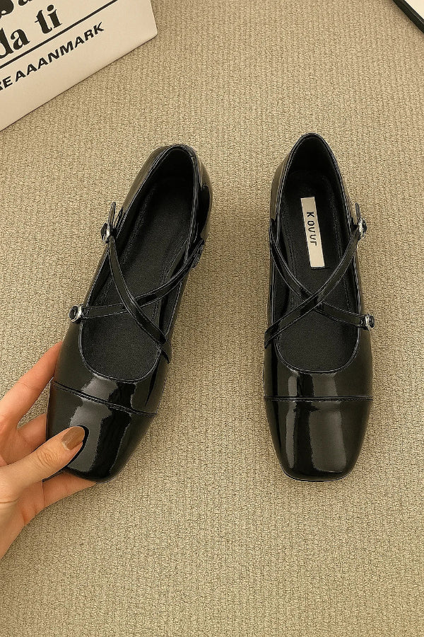 Vivette | Patent Cross-Strap Square Toe Orthopedic Flats