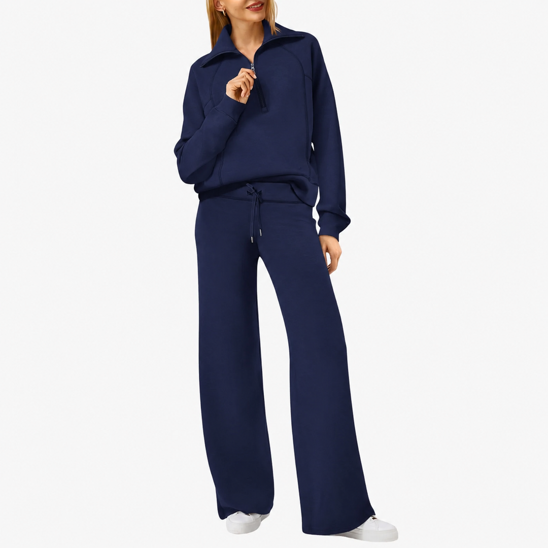 Marlowe | Women's Half-Zip Tracksuit – Wide Leg Lounge Set