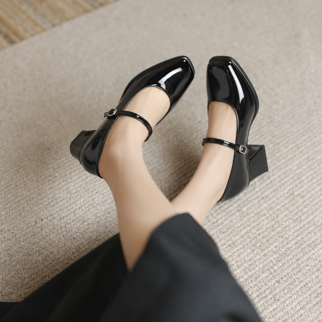 Celina | Patent Square Toe Block Heel Mary Jane Heels