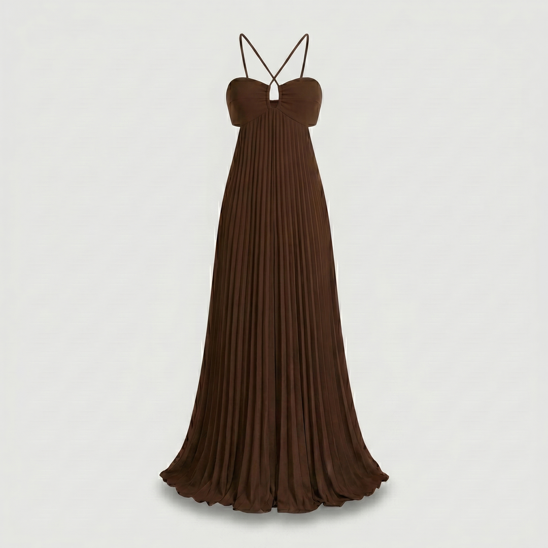 Aurore | Crossback Pleated Maxi Dress with Cutout Bodice