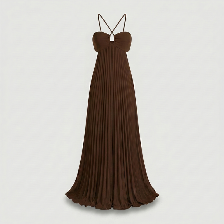 Aurore | Crossback Pleated Maxi Dress with Cutout Bodice