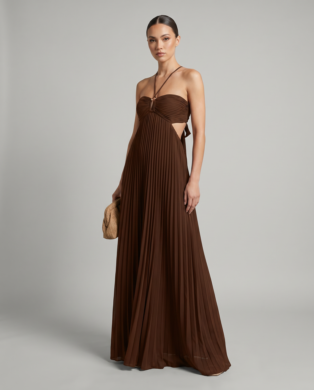 Aurore | Crossback Pleated Maxi Dress with Cutout Bodice