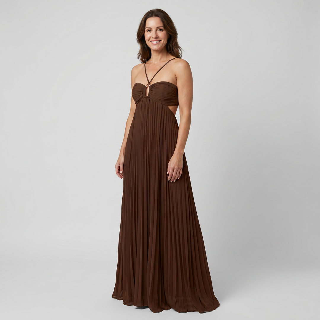 Aurore | Crossback Pleated Maxi Dress with Cutout Bodice