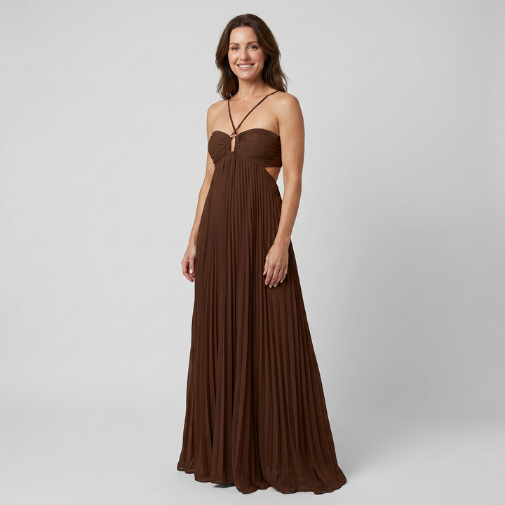 Aurore | Crossback Pleated Maxi Dress with Cutout Bodice