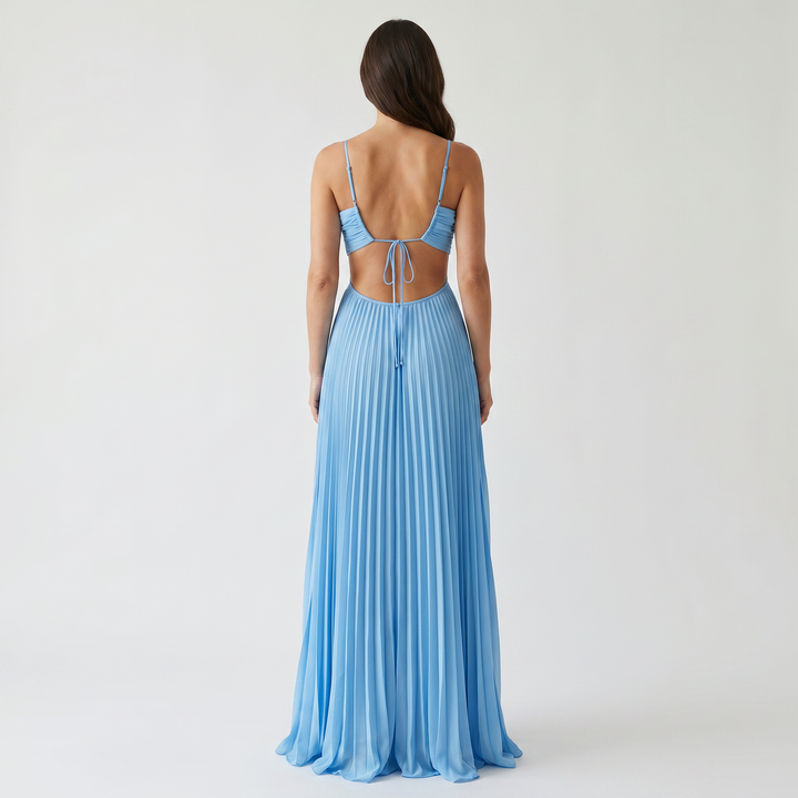 Aurore | Crossback Pleated Maxi Dress with Cutout Bodice