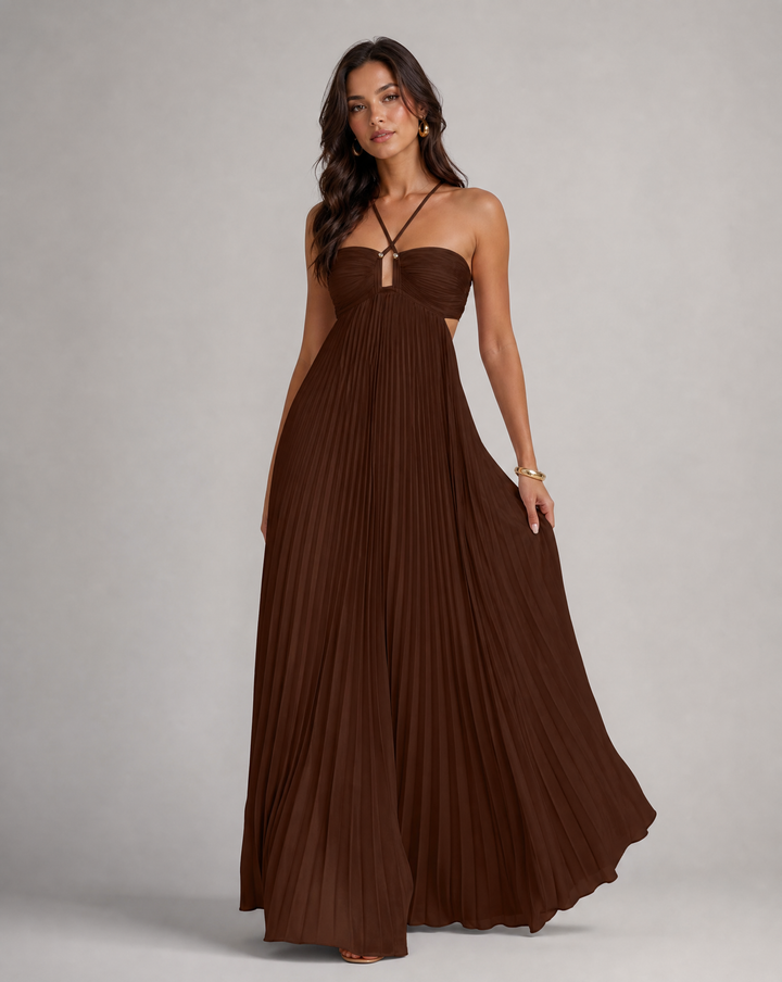 Aurore | Crossback Pleated Maxi Dress with Cutout Bodice