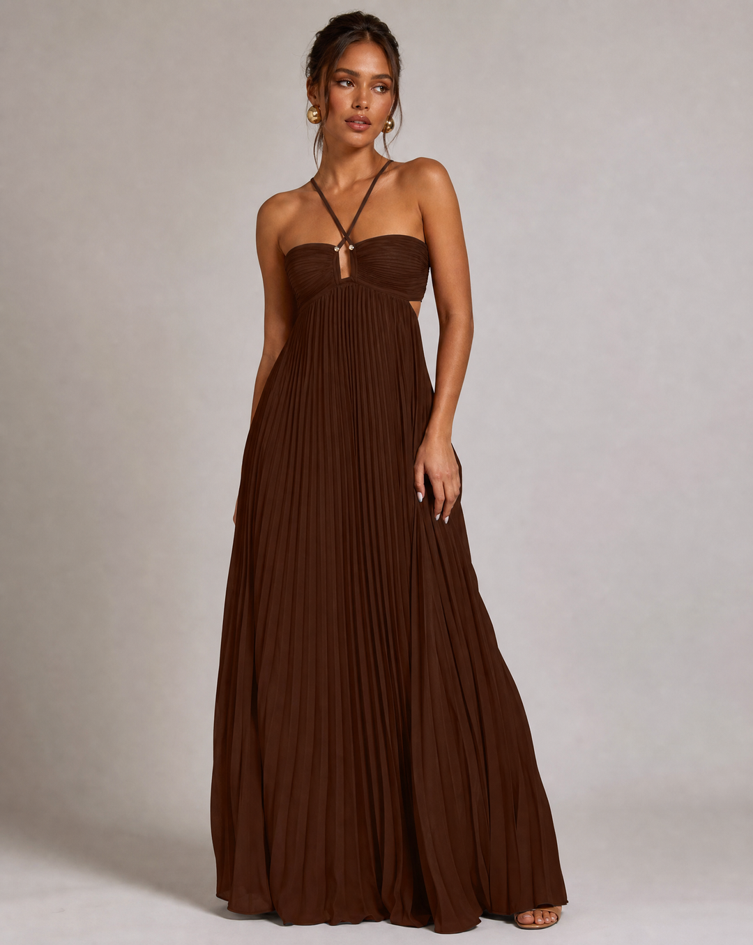 Aurore | Crossback Pleated Maxi Dress with Cutout Bodice