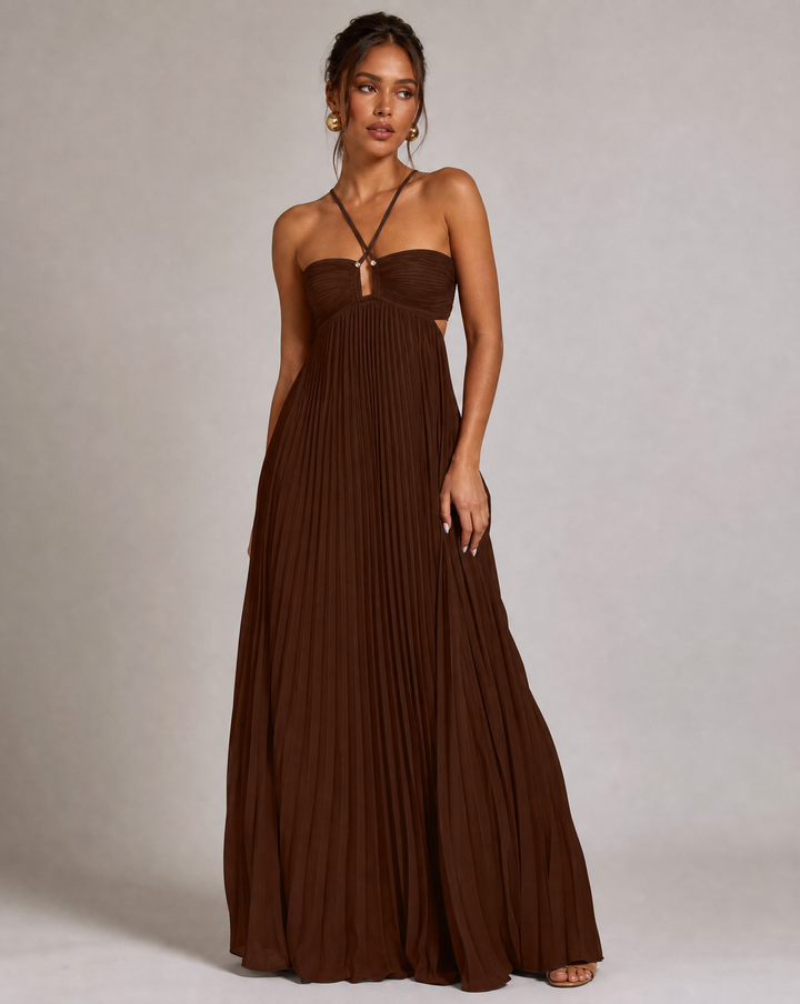 Aurore | Crossback Pleated Maxi Dress with Cutout Bodice