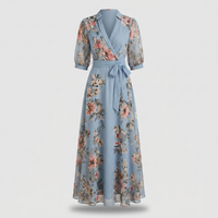 Ophelia | Women's Chiffon Wrap Maxi Wedding Guest Dress – V-Neck Floral Print