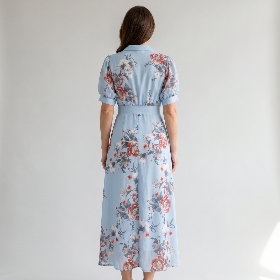 Ophelia | Women's Chiffon Wrap Maxi Wedding Guest Dress – V-Neck Floral Print