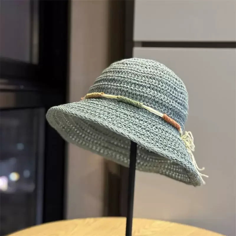 Adalyn | Women's Wide Brim Crochet Hat with Woven Rope Trim Detail