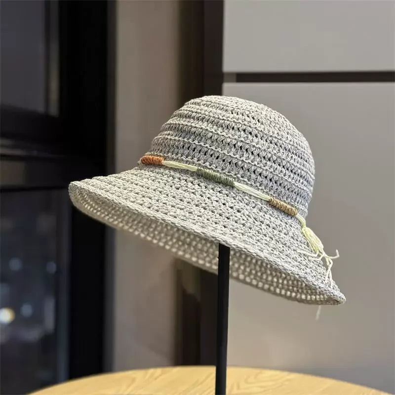 Adalyn | Women's Wide Brim Crochet Hat with Woven Rope Trim Detail
