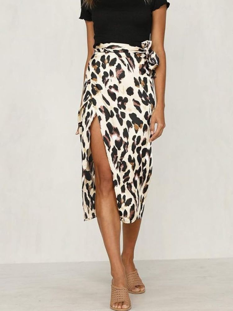 Marisol | Women's Leopard Print Wrap Midi Skirt