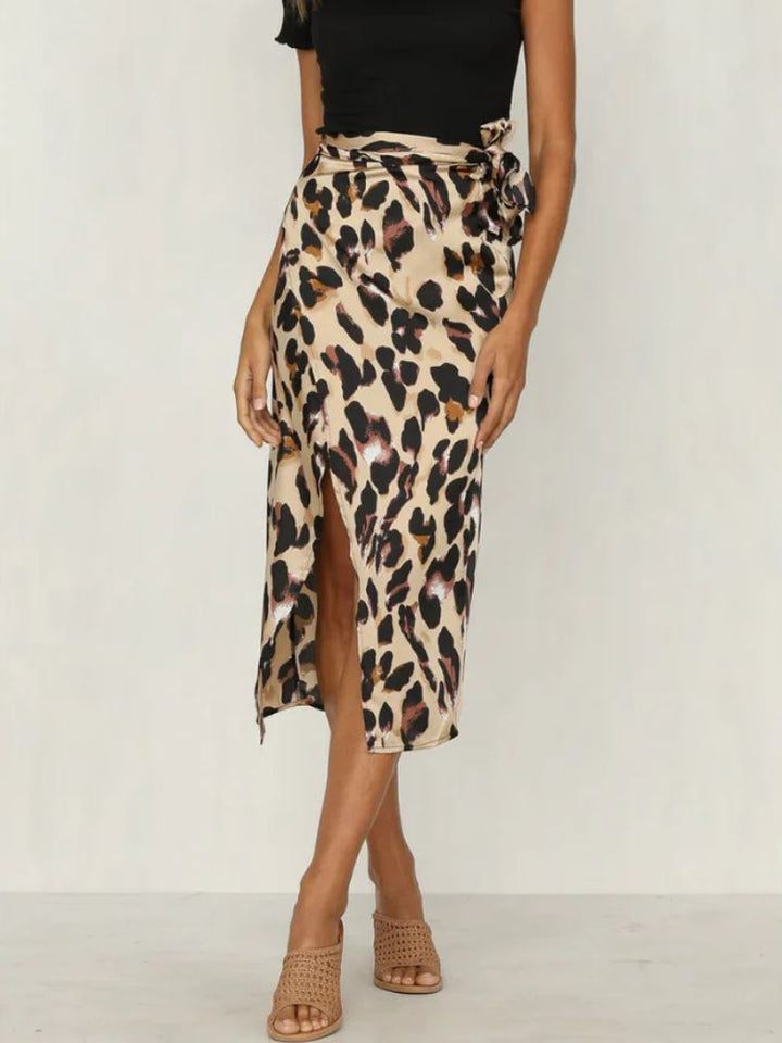 Marisol | Women's Leopard Print Wrap Midi Skirt