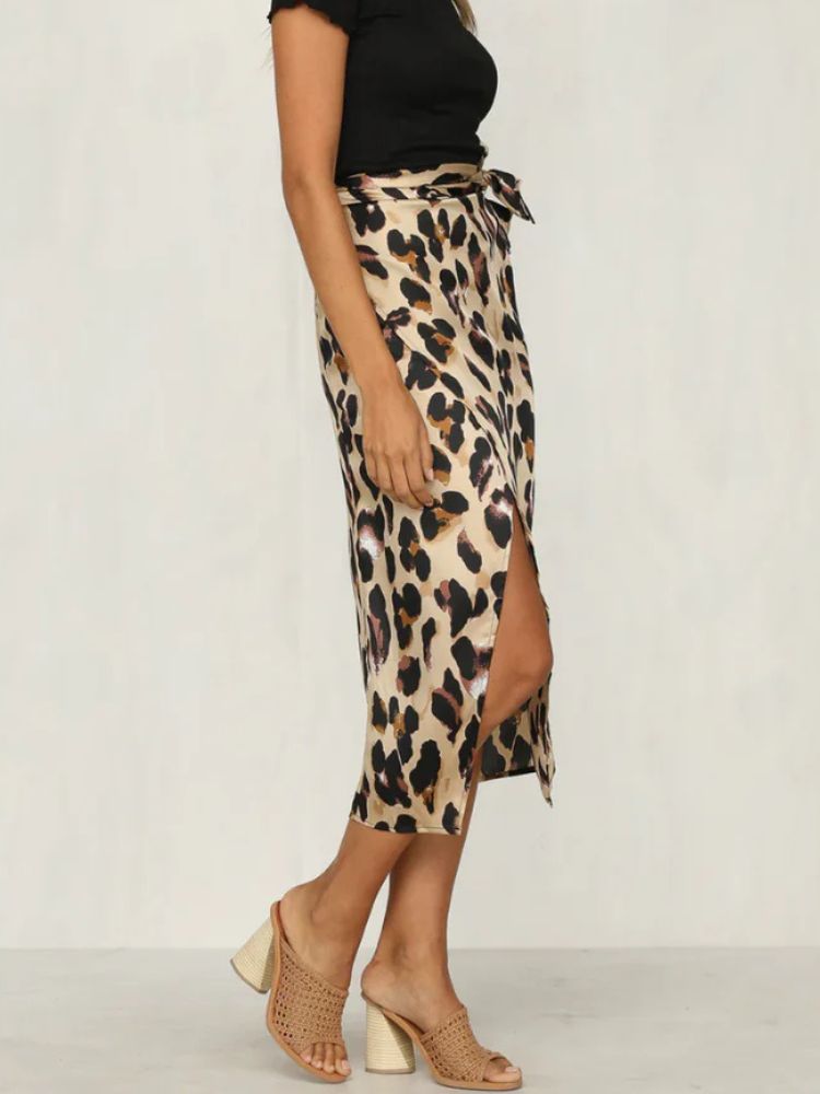 Marisol | Women's Leopard Print Wrap Midi Skirt