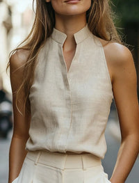 Elodie | Women's Sleeveless Blouse with Split Mandarin Collar Design