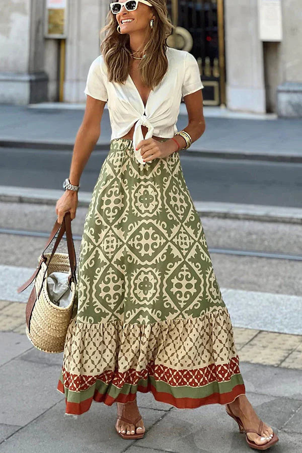 Valentina | Women's Boho Print Tiered Maxi Skirt
