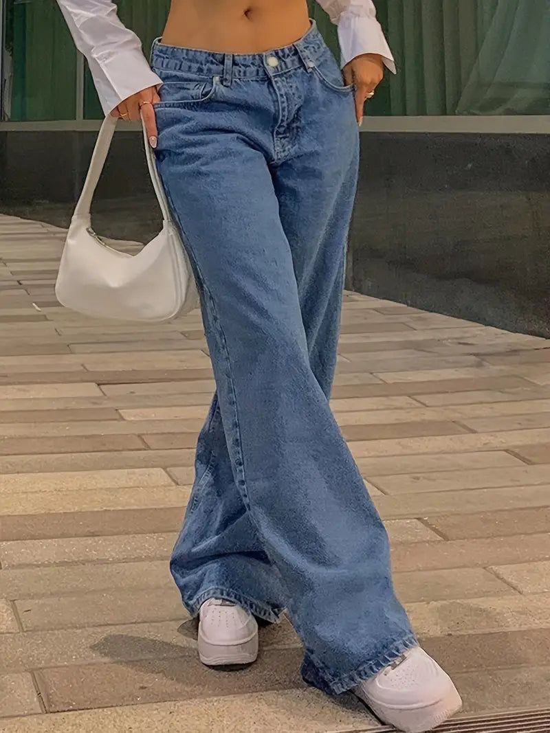 Fenella | Women's Jeans Low Rise Wide Leg Casual Denim