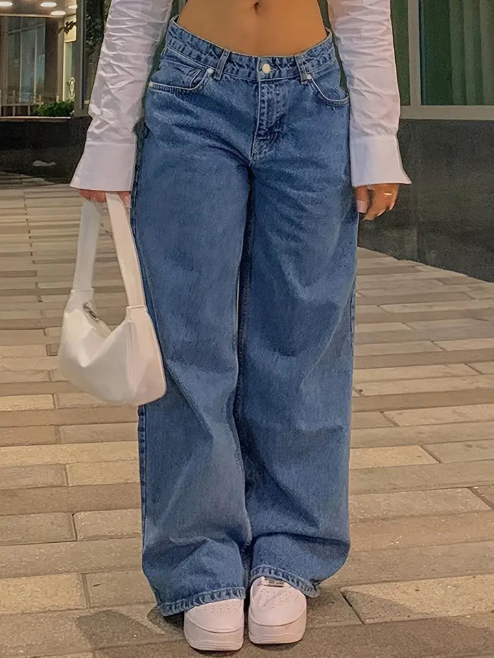 Fenella | Women's Jeans Low Rise Wide Leg Casual Denim