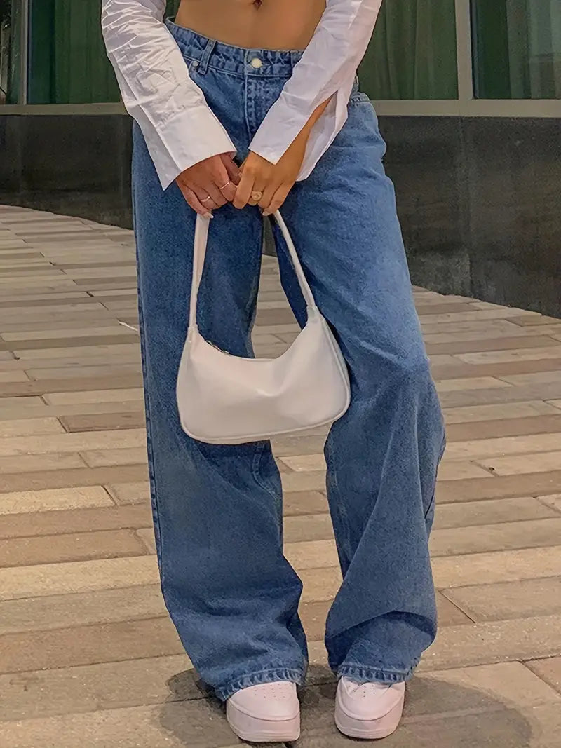 Fenella | Women's Jeans Low Rise Wide Leg Casual Denim