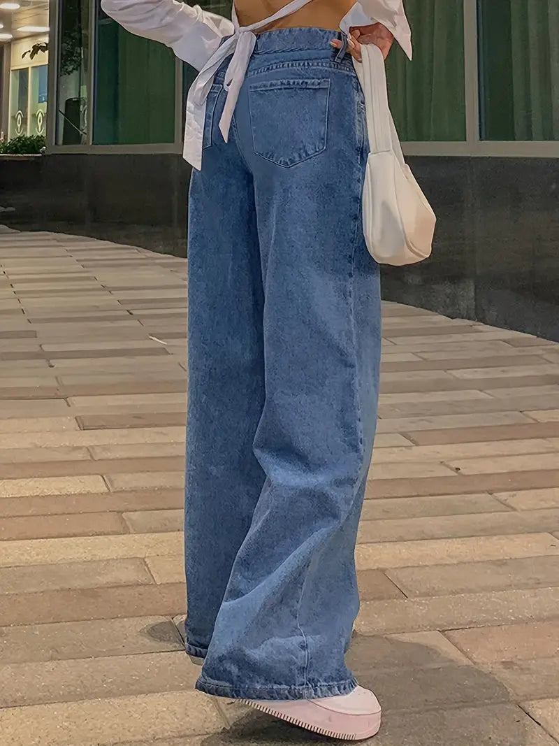 Fenella | Women's Jeans Low Rise Wide Leg Casual Denim