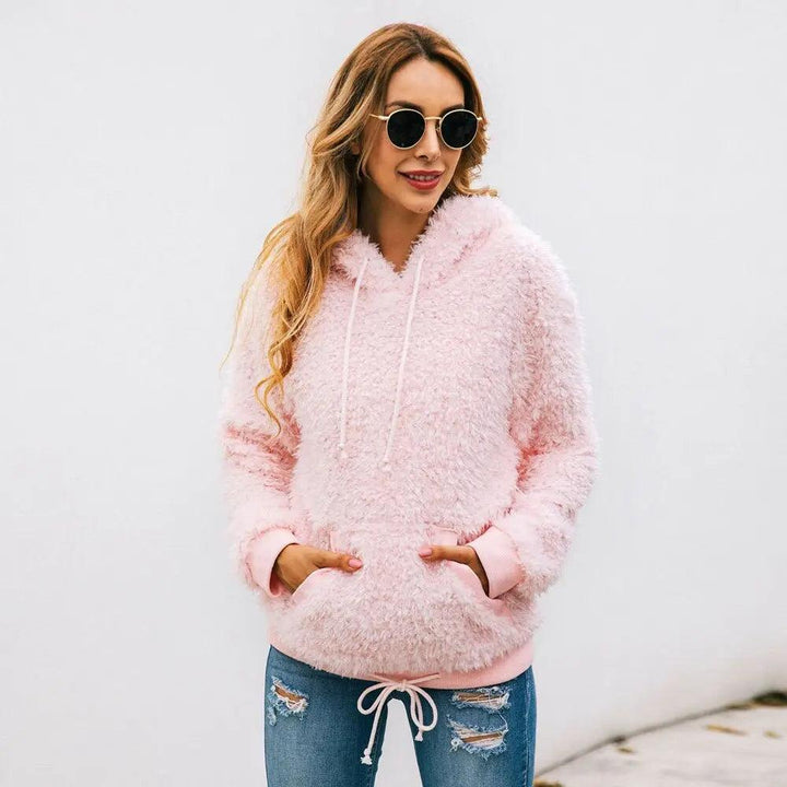 Elin | Women's Teddy Fleece Hoodie – Cozy Kangaroo Pocket Design