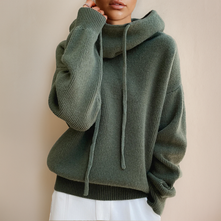 Ingrid | Women's Oversized Knit Hoodie – Relaxed Drawstring Design