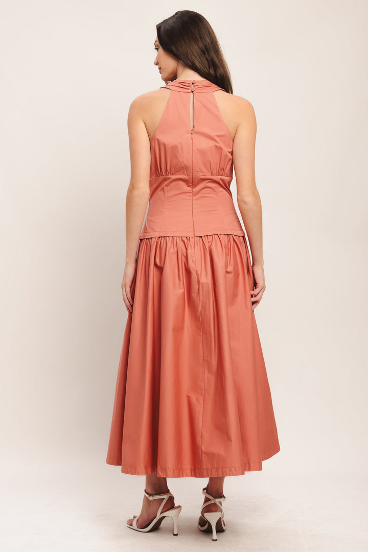 Rosette | Ruched Bust Drop Waist Halter Neck Dress