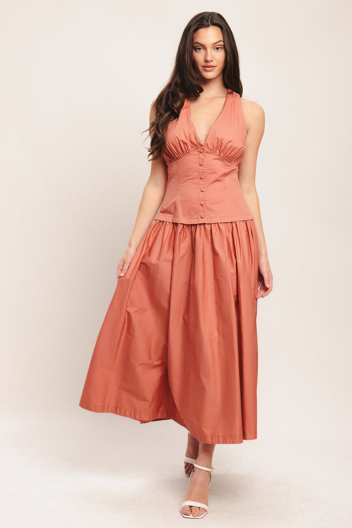 Rosette | Ruched Bust Drop Waist Halter Neck Dress