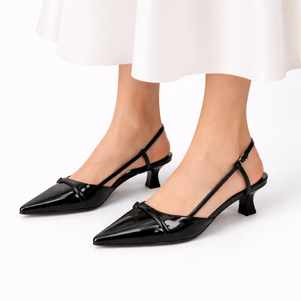 Aveline Patent Kitten Heels – Women's Pointed Toe Slingback Shoes