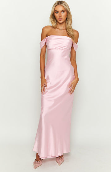 Monroe | Twist Front Satin Off Shoulder Dress