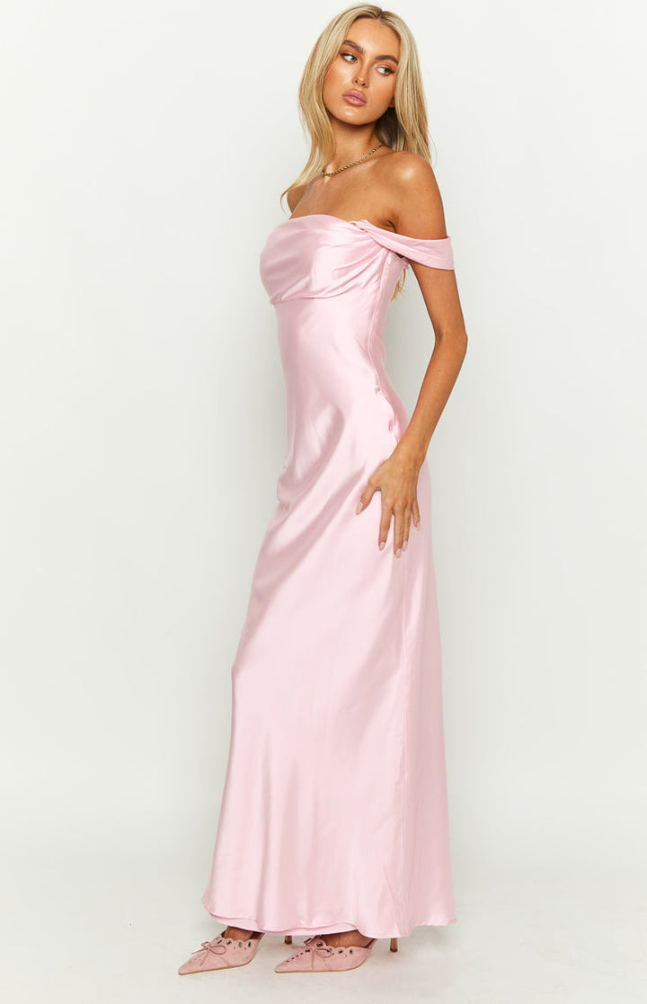 Monroe | Twist Front Satin Off Shoulder Dress