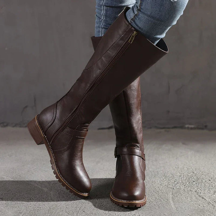 Xiomara | Women's Elegant Leather Knee High Boots – Comfortable Zip Design