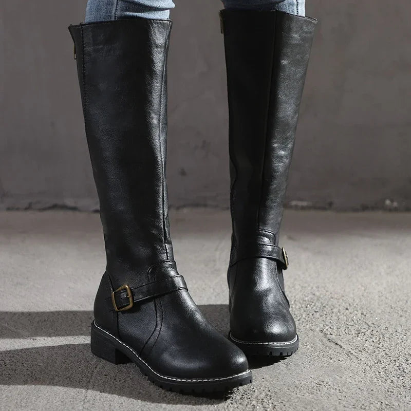Xiomara | Women's Elegant Leather Knee High Boots – Comfortable Zip Design