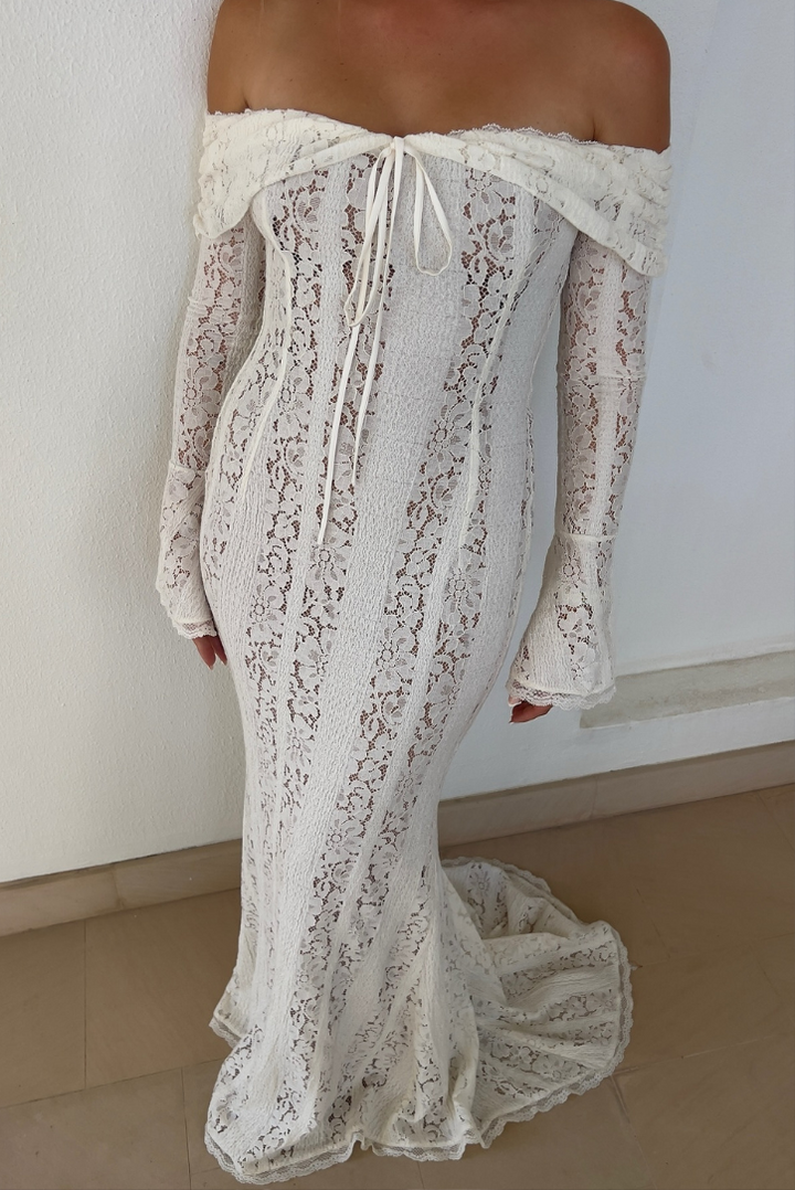 Arabella | Lace Bell Sleeve Off Shoulder Dress