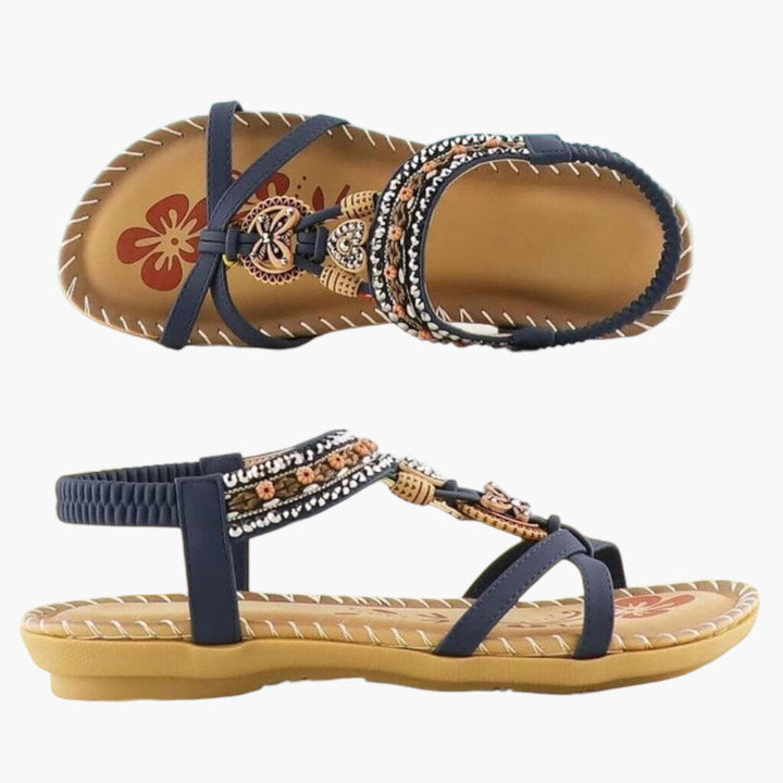 Zahara | Boho Beaded Sandals with Elastic Ankle Strap