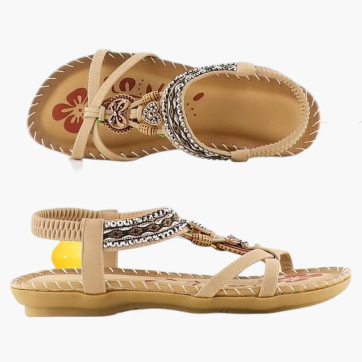 Zahara | Boho Beaded Sandals with Elastic Ankle Strap