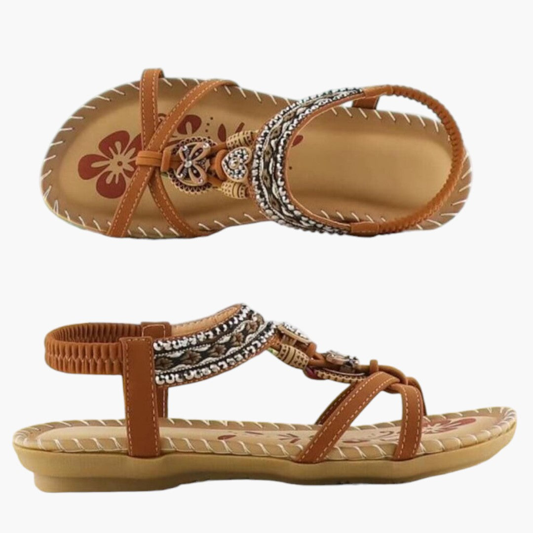 Zahara | Boho Beaded Sandals with Elastic Ankle Strap