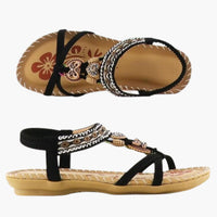 Zahara | Boho Beaded Sandals with Elastic Ankle Strap