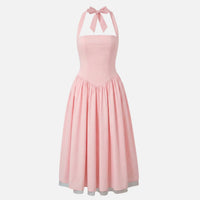 Cosette | Bow Tie Sweetheart Midi Halter Neck Dress