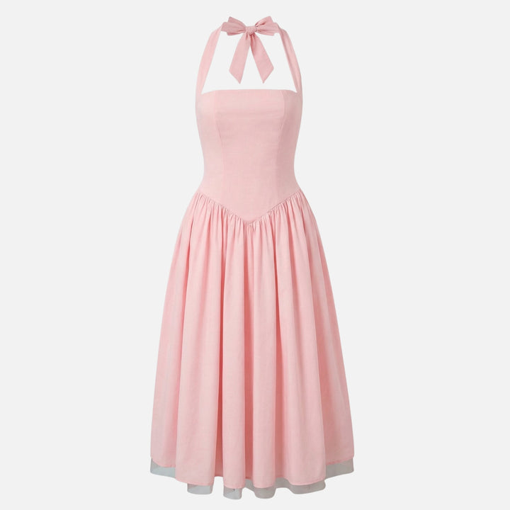Cosette | Bow Tie Sweetheart Midi Halter Neck Dress