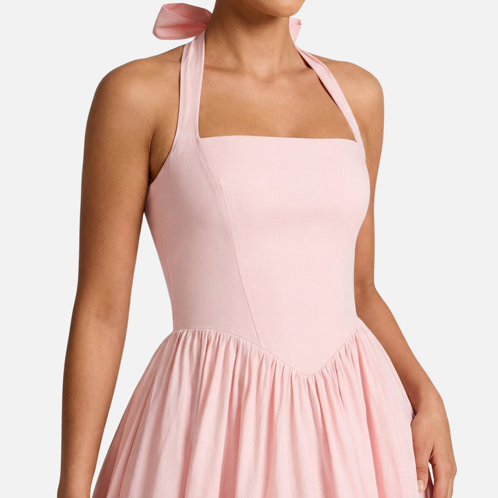 Cosette | Bow Tie Sweetheart Midi Halter Neck Dress
