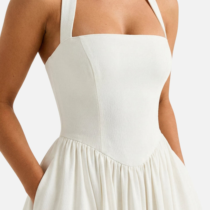 Cosette | Bow Tie Sweetheart Midi Halter Neck Dress