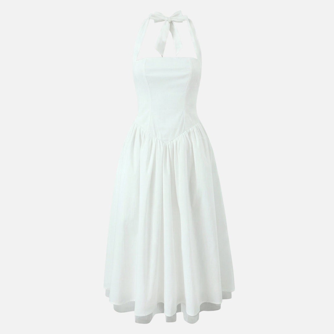Cosette | Bow Tie Sweetheart Midi Halter Neck Dress